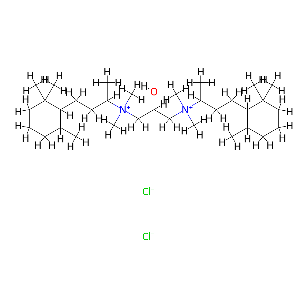 Ammonium, (2-hydroxytrimethylene)bis(1-methyl-3-(2,2,6-trimethylcyclohexyl)propyl)bis(dimethyl-, dichloride, dihydrate molecular structure, CAS 66968-01-2