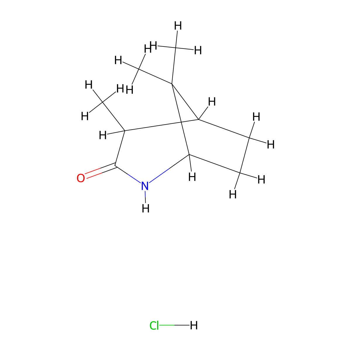 2-Azabicyclo(3.2.1)octan-3-one, 4,8,8-trimethyl-, hydrochloride molecular structure, CAS 66968-15-8