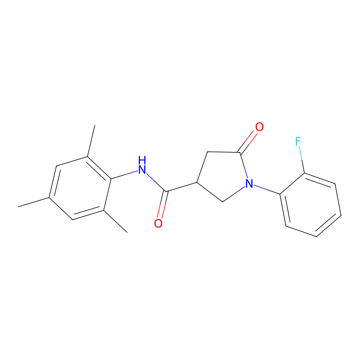 1-(2-fluorophenyl)-5-oxo-N-(2,4,6-trimethylphenyl)pyrrolidine-3-carboxamide molecular structure, CAS 669696-21-3