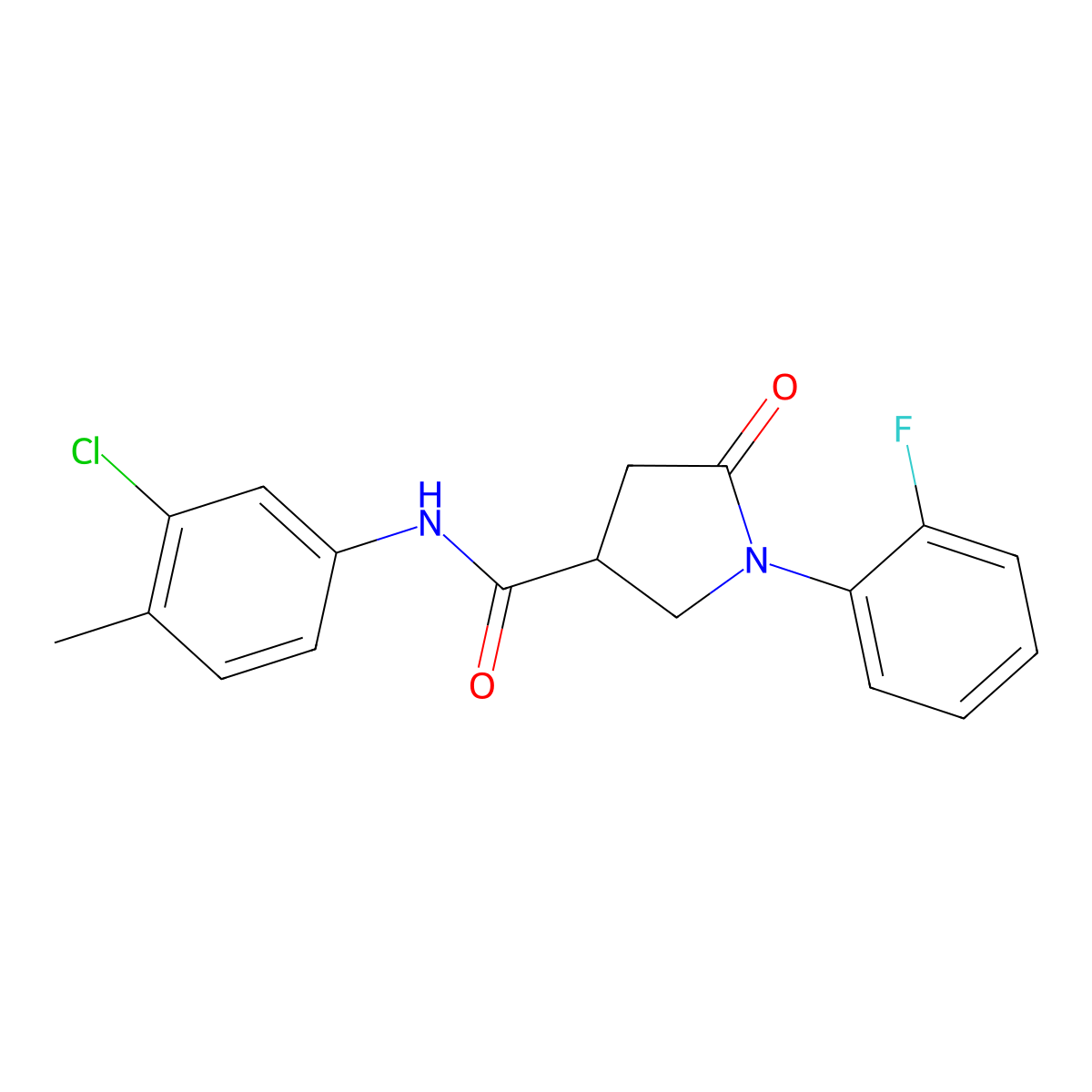 N-(3-chloro-4-methylphenyl)-1-(2-fluorophenyl)-5-oxopyrrolidine-3-carboxamide molecular structure, CAS 669696-22-4