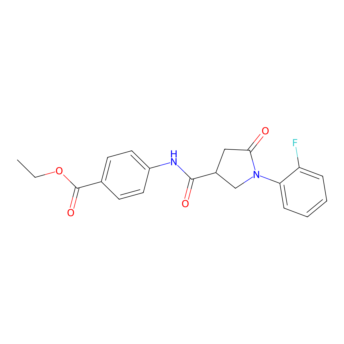 Ethyl 4-({[1-(2-fluorophenyl)-5-oxopyrrolidin-3-yl]carbonyl}amino)benzoate molecular structure, CAS 669696-23-5