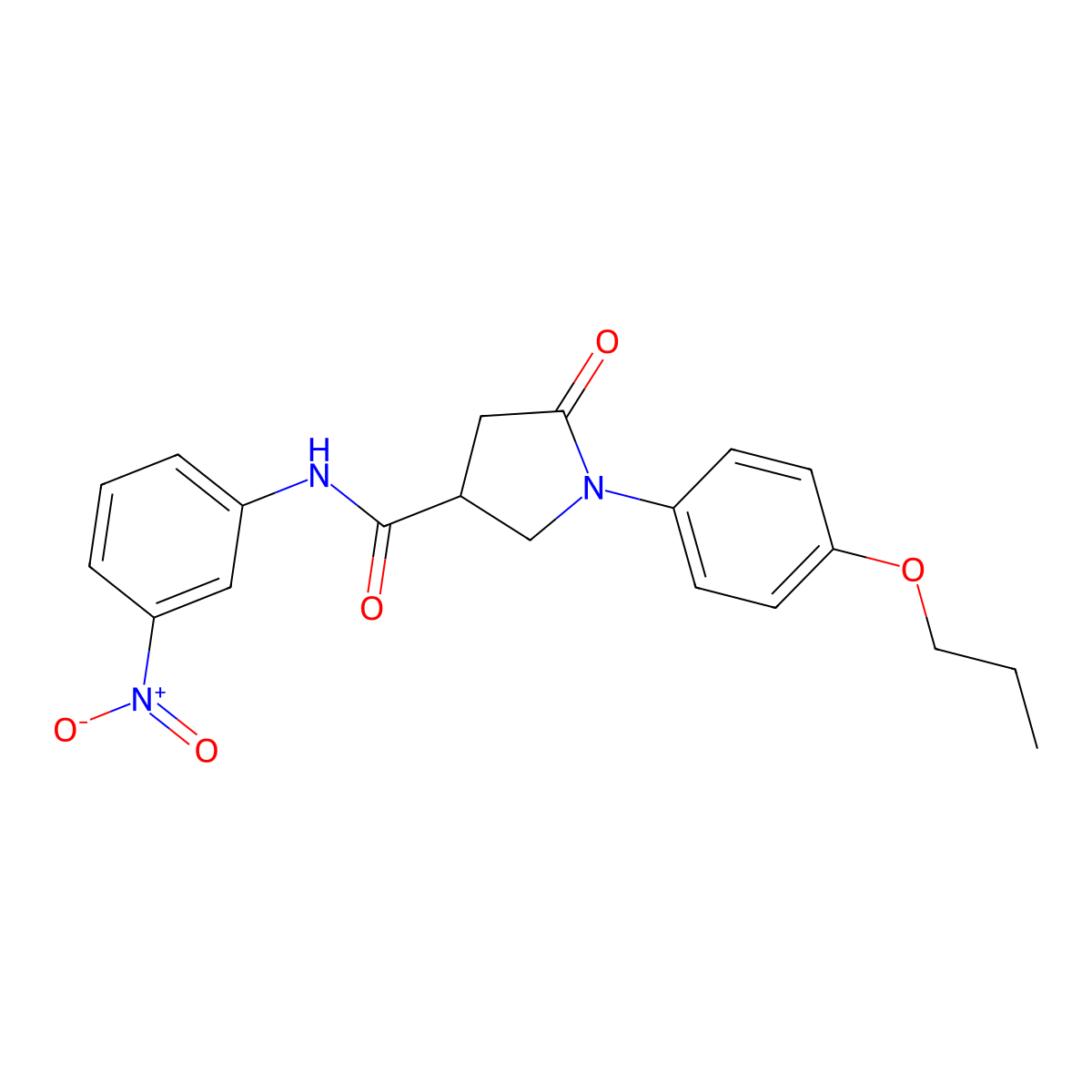 N-(3-nitrophenyl)-5-oxo-1-(4-propoxyphenyl)pyrrolidine-3-carboxamide molecular structure, CAS 669696-37-1