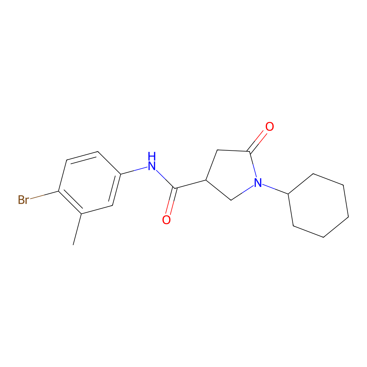N-(4-bromo-3-methylphenyl)-1-cyclohexyl-5-oxopyrrolidine-3-carboxamide molecular structure, CAS 669696-40-6