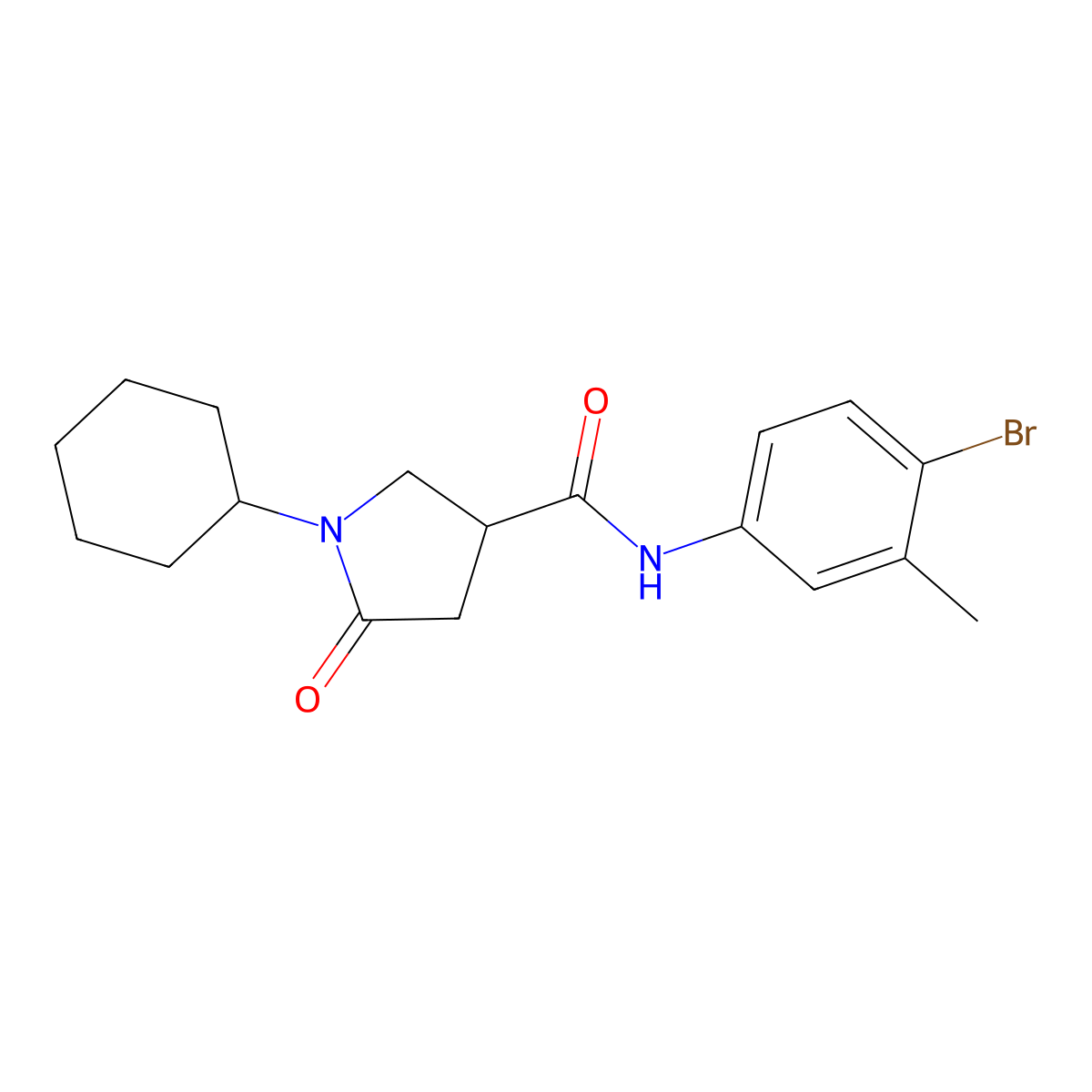 N-(4-bromo-3-methylphenyl)-1-cyclohexyl-5-oxopyrrolidine-3-carboxamide molecular structure, CAS 669696-40-6