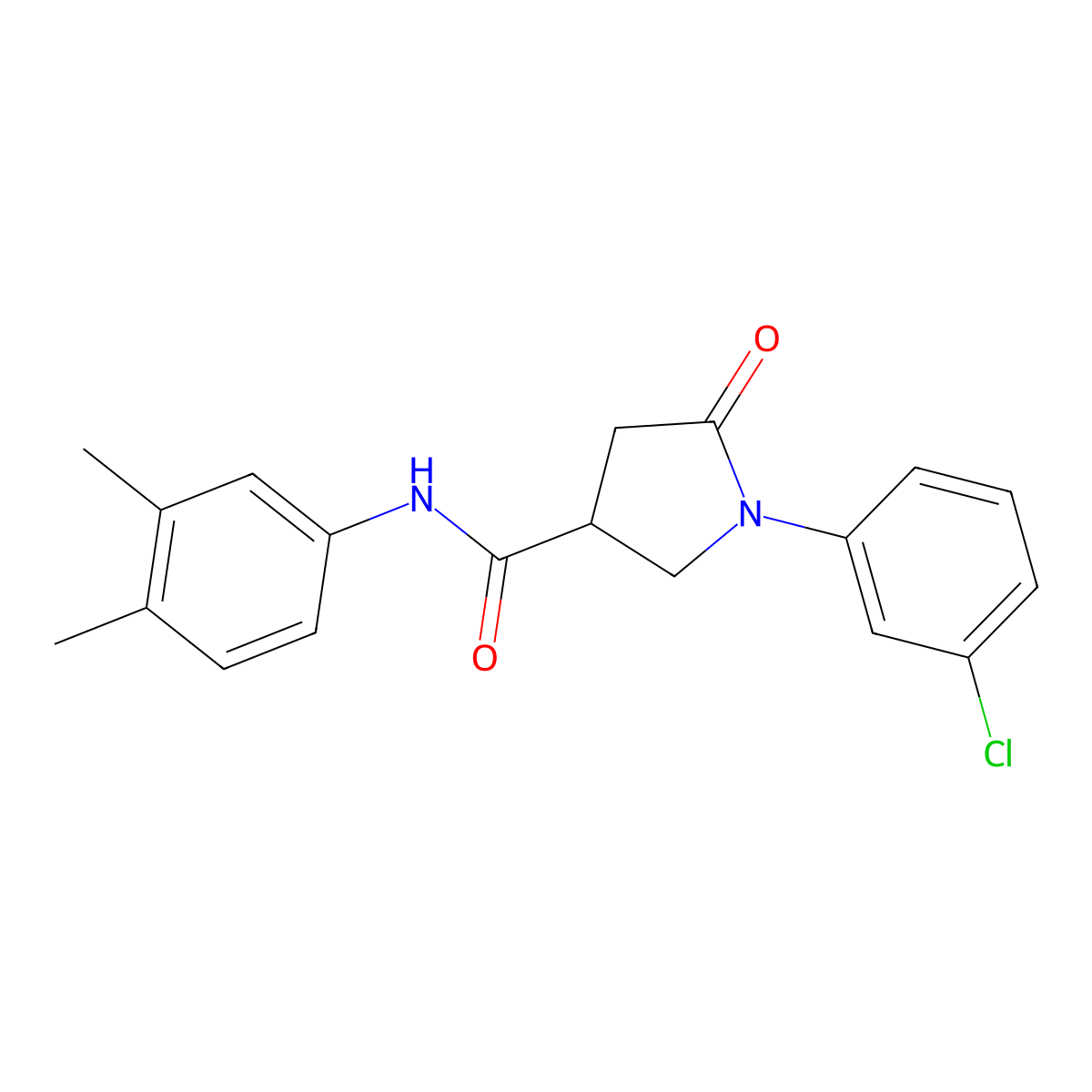 1-(3-chlorophenyl)-N-(3,4-dimethylphenyl)-5-oxopyrrolidine-3-carboxamide molecular structure, CAS 669696-42-8