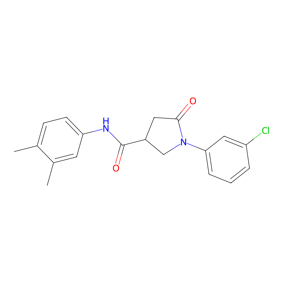 1-(3-chlorophenyl)-N-(3,4-dimethylphenyl)-5-oxopyrrolidine-3-carboxamide molecular structure, CAS 669696-42-8