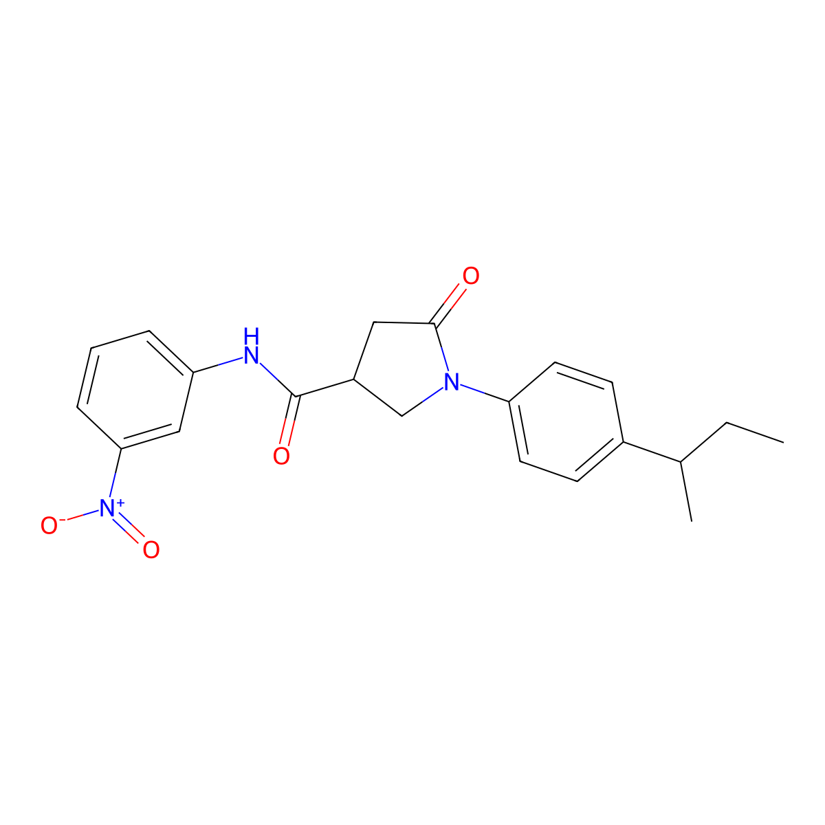 1-(4-butan-2-ylphenyl)-N-(3-nitrophenyl)-5-oxopyrrolidine-3-carboxamide molecular structure, CAS 669696-43-9