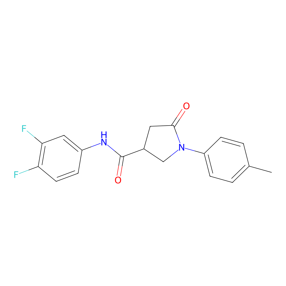 N-(3,4-difluorophenyl)-1-(4-methylphenyl)-5-oxopyrrolidine-3-carboxamide molecular structure, CAS 669696-82-6