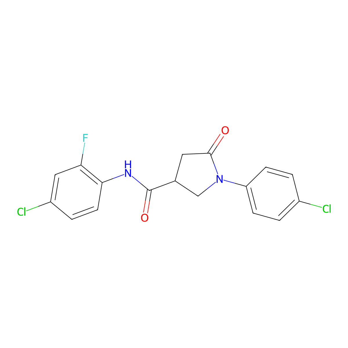 N-(4-chloro-2-fluorophenyl)-1-(4-chlorophenyl)-5-oxopyrrolidine-3-carboxamide molecular structure, CAS 669696-83-7
