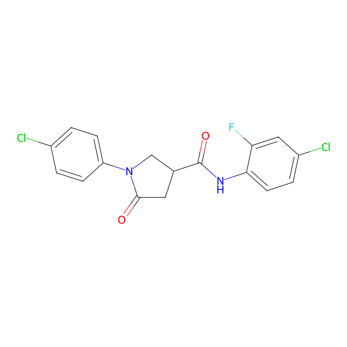 N-(4-chloro-2-fluorophenyl)-1-(4-chlorophenyl)-5-oxopyrrolidine-3-carboxamide molecular structure, CAS 669696-83-7