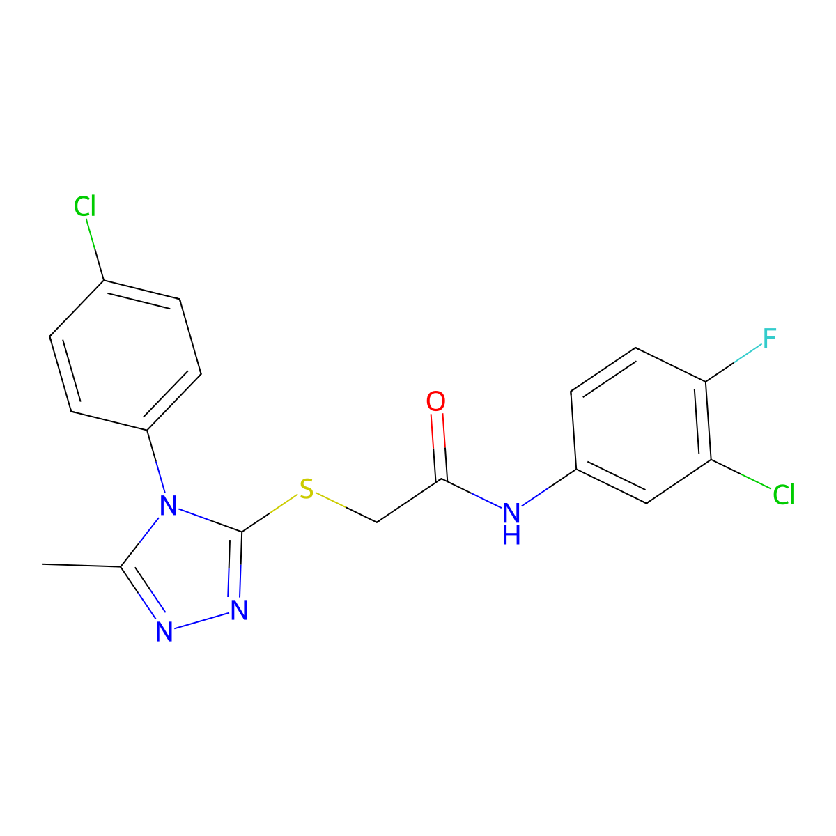 N-(3-chloro-4-fluorophenyl)-2-[[4-(4-chlorophenyl)-5-methyl-1,2,4-triazol-3-yl]sulfanyl]acetamide molecular structure, CAS 669696-99-5