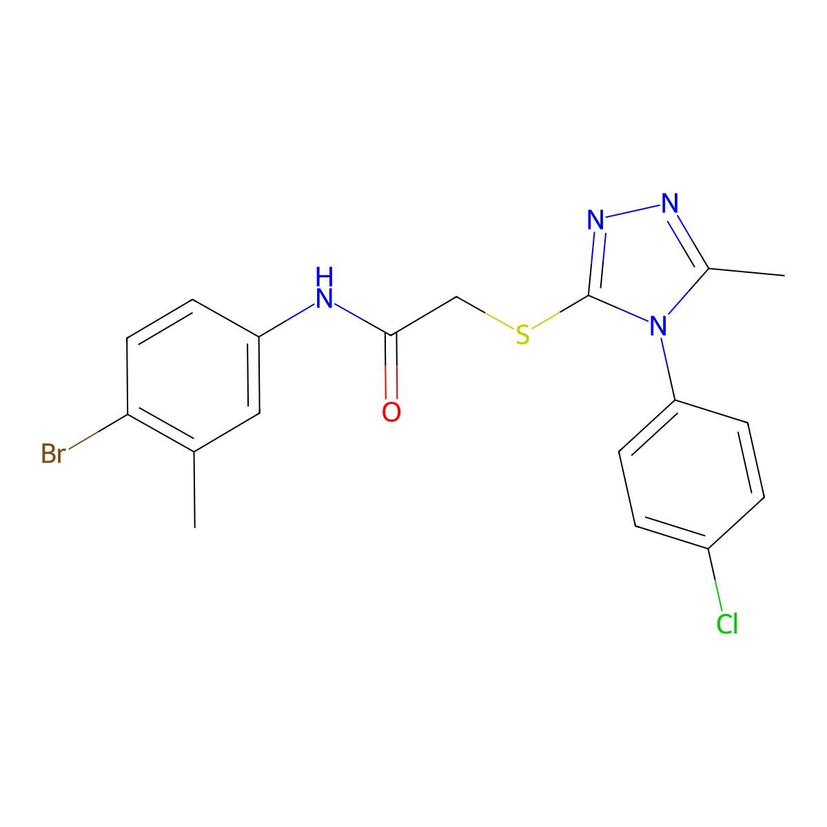 N-(4-bromo-3-methylphenyl)-2-[[4-(4-chlorophenyl)-5-methyl-1,2,4-triazol-3-yl]sulfanyl]acetamide molecular structure, CAS 669697-00-1