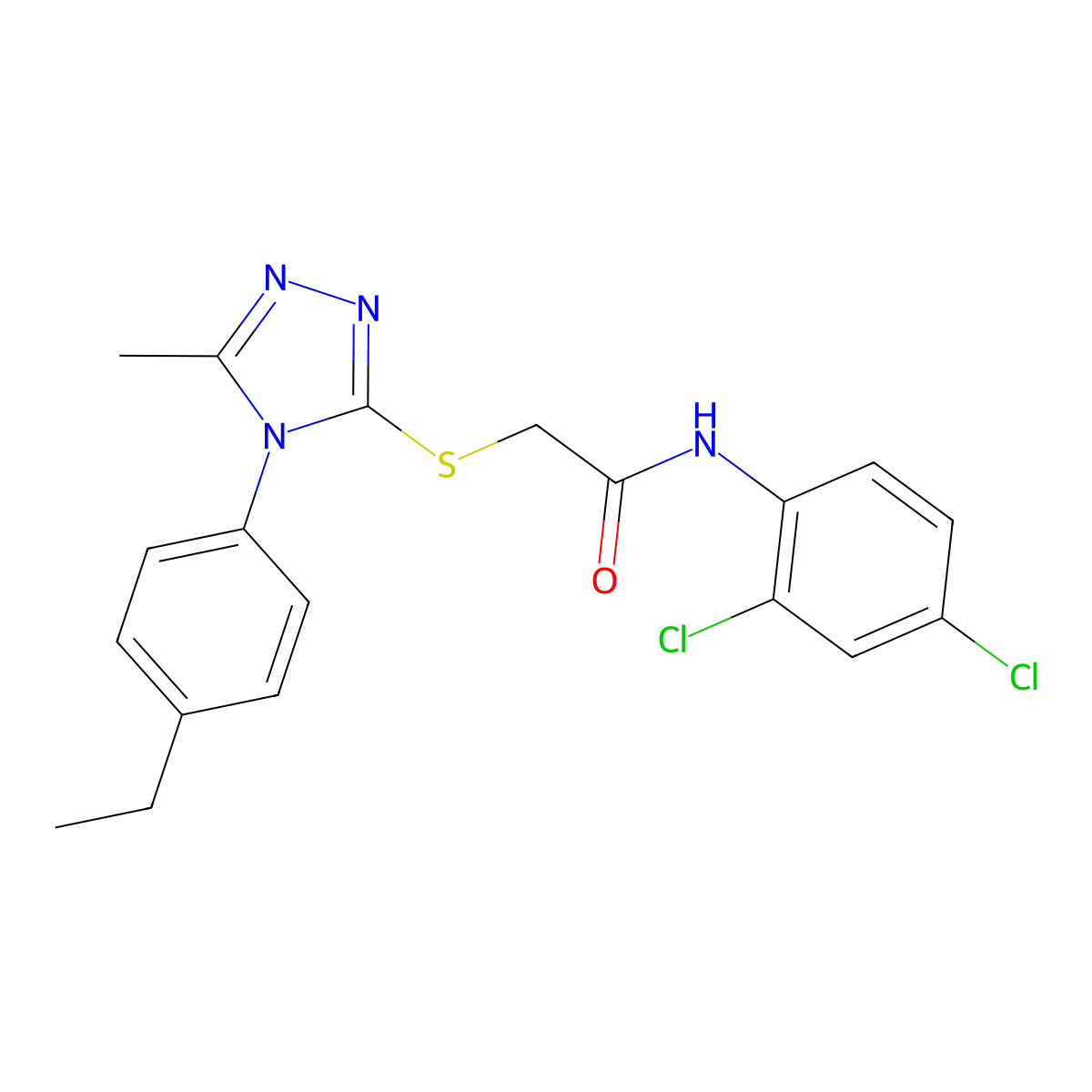 N-(2,4-dichlorophenyl)-2-[[4-(4-ethylphenyl)-5-methyl-1,2,4-triazol-3-yl]sulfanyl]acetamide molecular structure, CAS 669697-01-2