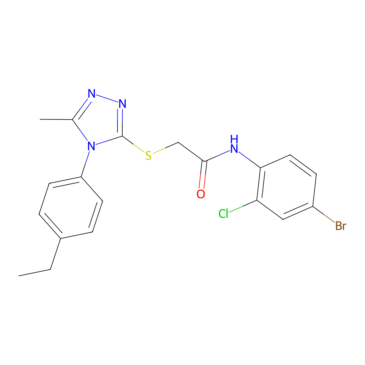 N-(4-bromo-2-chlorophenyl)-2-[[4-(4-ethylphenyl)-5-methyl-1,2,4-triazol-3-yl]sulfanyl]acetamide molecular structure, CAS 669697-02-3