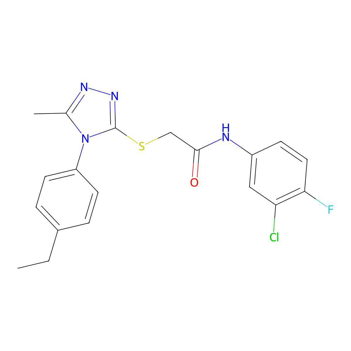 N-(3-chloro-4-fluorophenyl)-2-[[4-(4-ethylphenyl)-5-methyl-1,2,4-triazol-3-yl]sulfanyl]acetamide molecular structure, CAS 669697-03-4