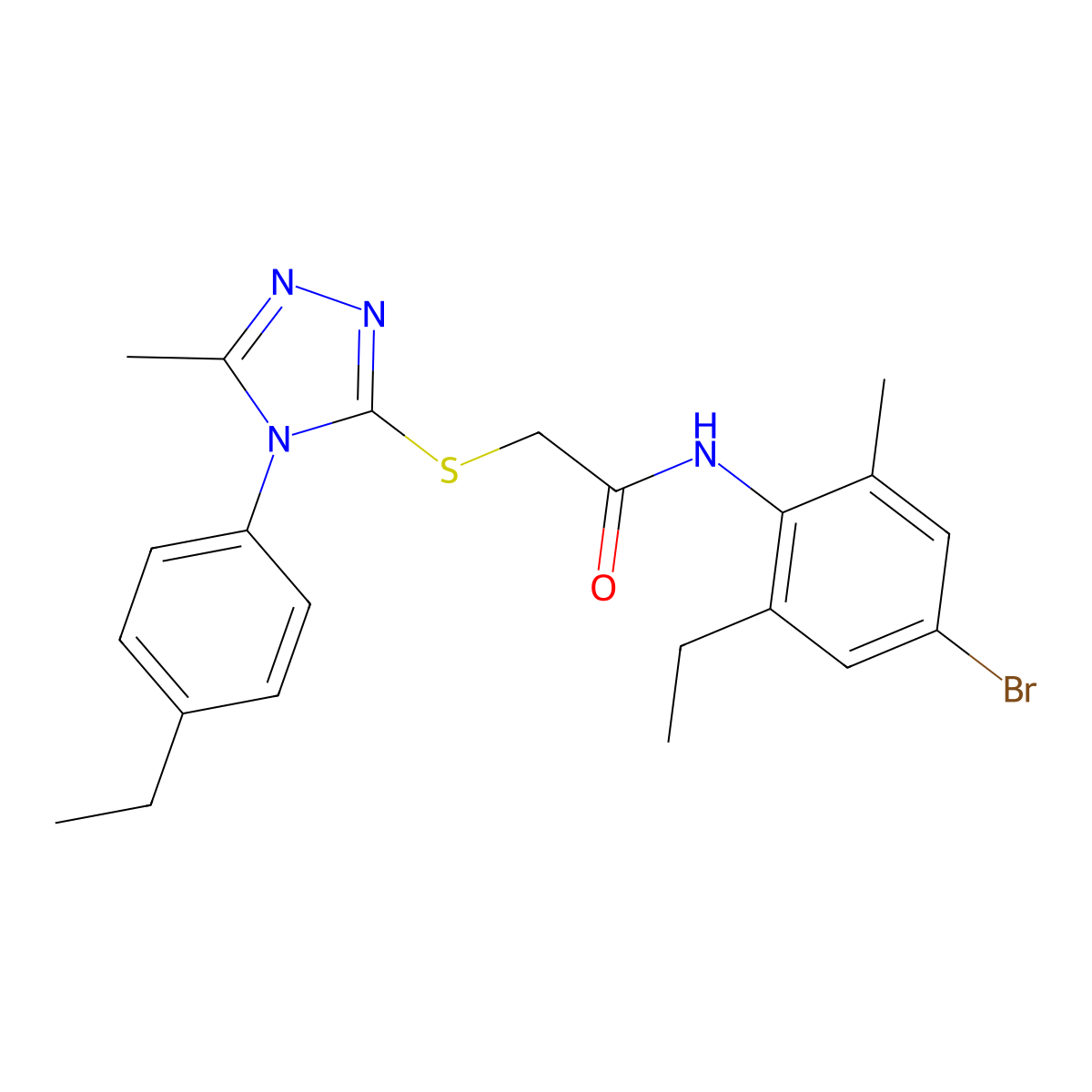 N-(4-bromo-2-ethyl-6-methylphenyl)-2-[[4-(4-ethylphenyl)-5-methyl-1,2,4-triazol-3-yl]sulfanyl]acetamide molecular structure, CAS 669697-04-5