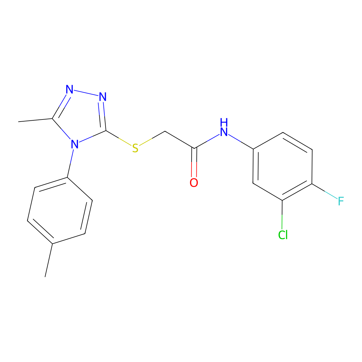 N-(3-chloro-4-fluorophenyl)-2-[[5-methyl-4-(4-methylphenyl)-1,2,4-triazol-3-yl]sulfanyl]acetamide molecular structure, CAS 669697-06-7