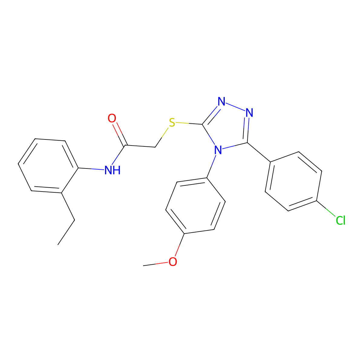 2-[[5-(4-chlorophenyl)-4-(4-methoxyphenyl)-1,2,4-triazol-3-yl]sulfanyl]-N-(2-ethylphenyl)acetamide molecular structure, CAS 669697-12-5