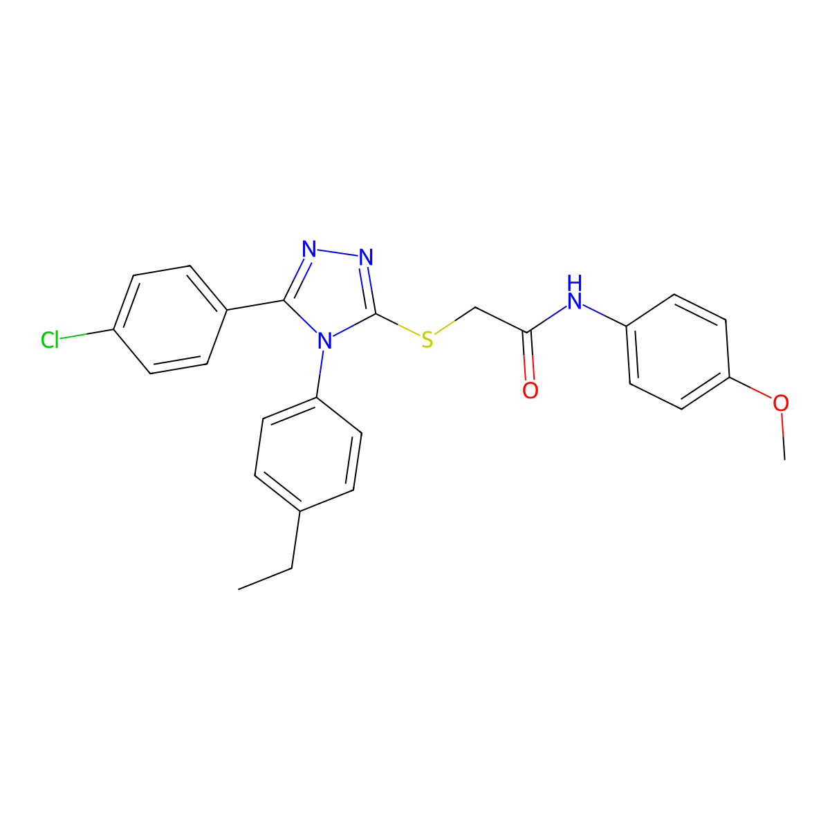 2-[[5-(4-chlorophenyl)-4-(4-ethylphenyl)-1,2,4-triazol-3-yl]sulfanyl]-N-(4-methoxyphenyl)acetamide molecular structure, CAS 669697-17-0
