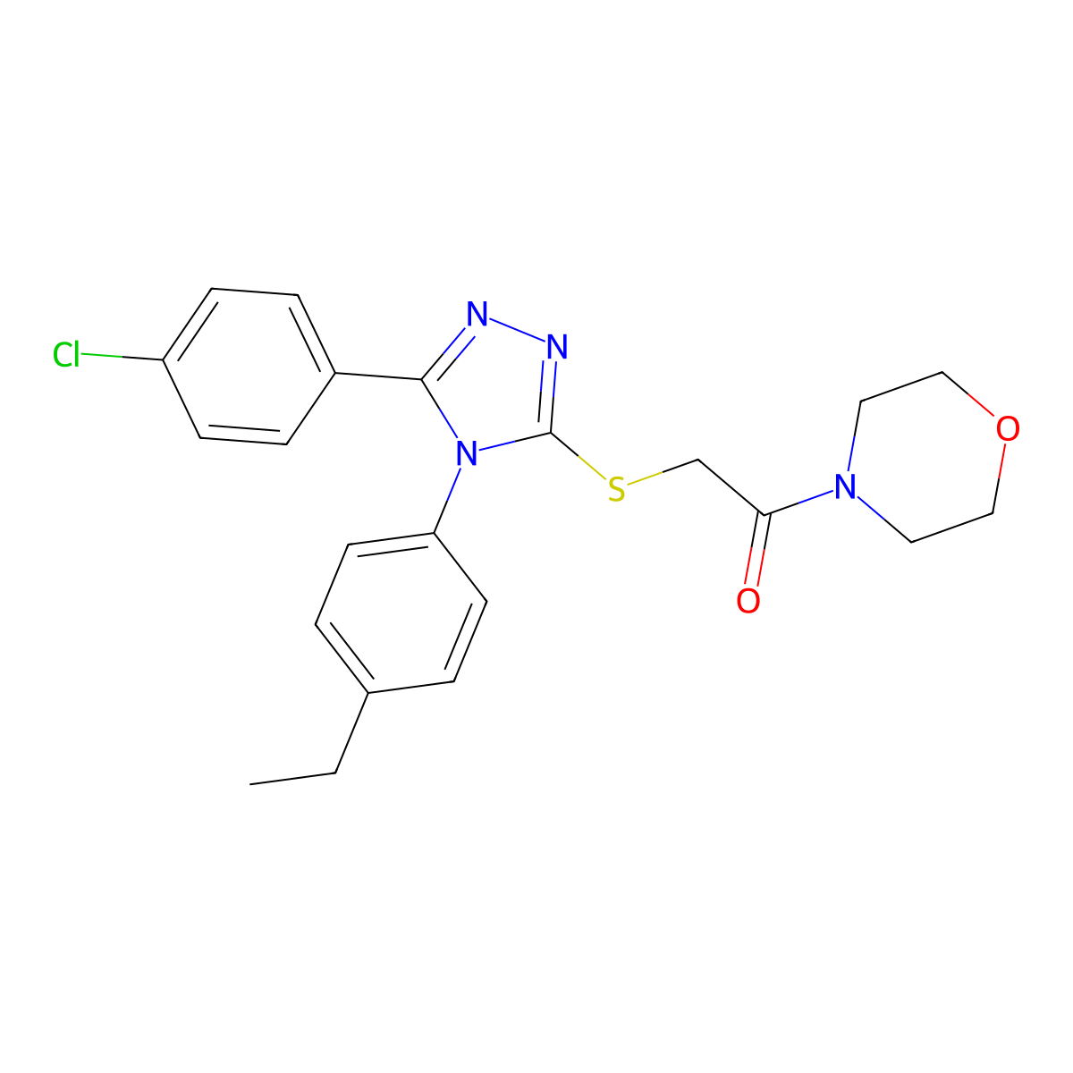 2-[[5-(4-Chlorophenyl)-4-(4-ethylphenyl)-1,2,4-triazol-3-yl]sulfanyl]-1-morpholin-4-ylethanone molecular structure, CAS 669697-18-1