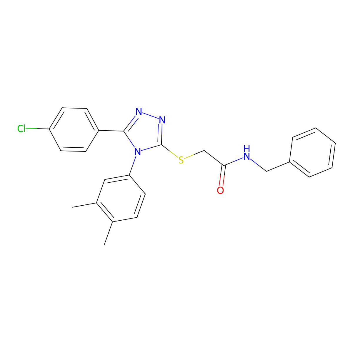 N-benzyl-2-[[5-(4-chlorophenyl)-4-(3,4-dimethylphenyl)-1,2,4-triazol-3-yl]sulfanyl]acetamide molecular structure, CAS 669697-20-5