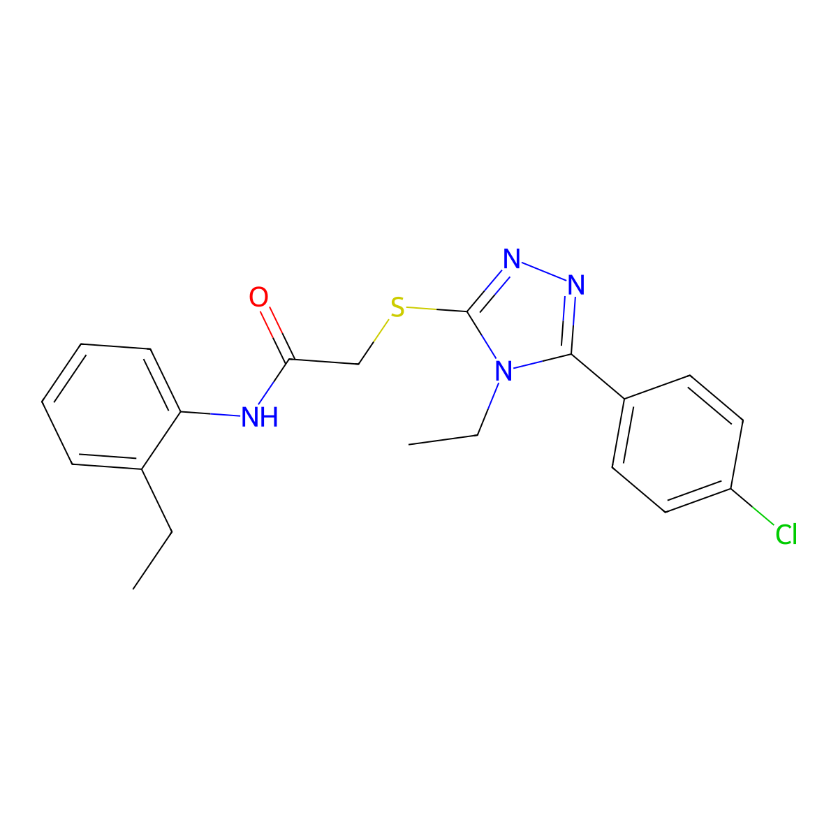 2-{[5-(4-chlorophenyl)-4-ethyl-4H-1,2,4-triazol-3-yl]sulfanyl}-N-(2-ethylphenyl)acetamide molecular structure, CAS 669697-22-7