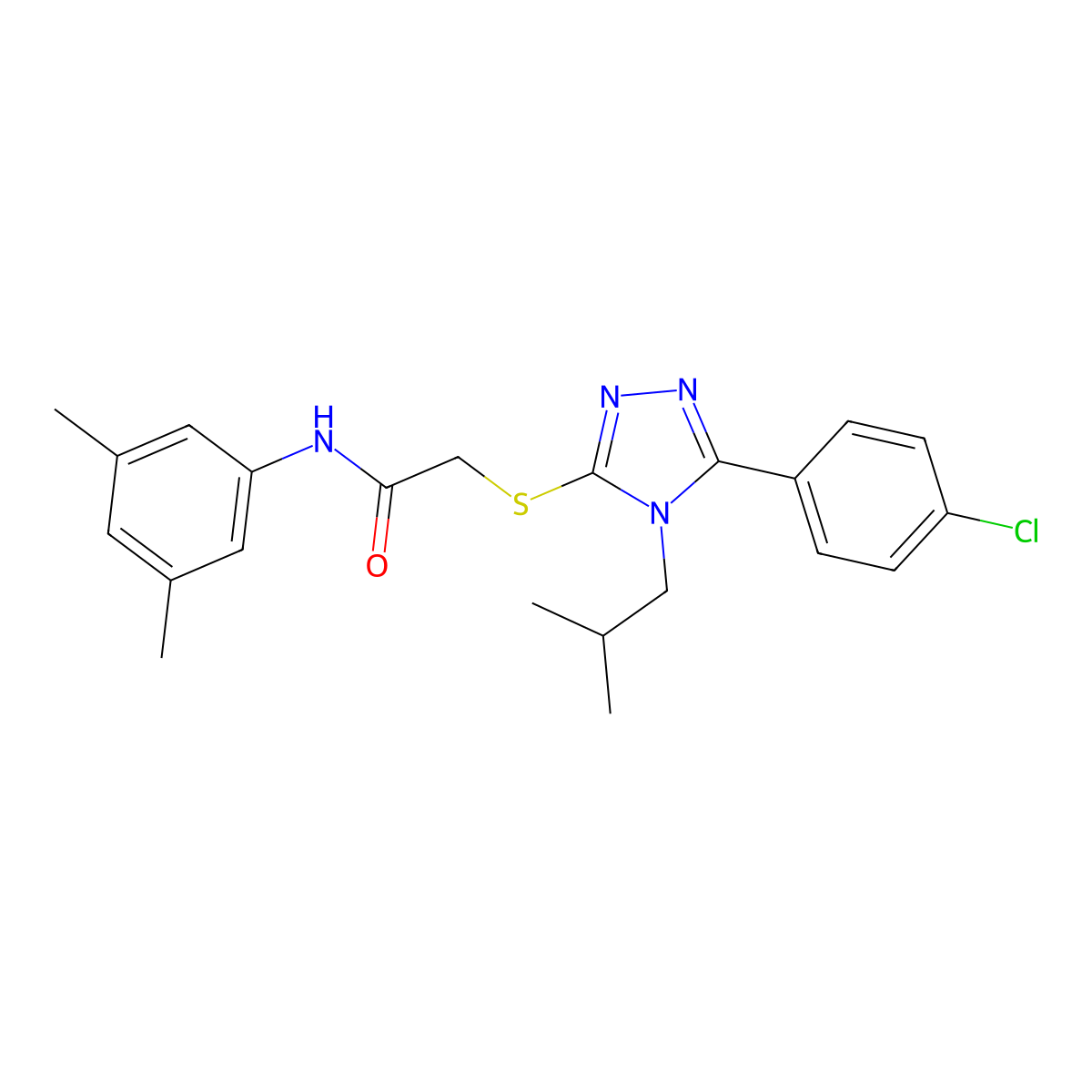 2-[[5-(4-chlorophenyl)-4-(2-methylpropyl)-1,2,4-triazol-3-yl]sulfanyl]-N-(3,5-dimethylphenyl)acetamide molecular structure, CAS 669697-32-9