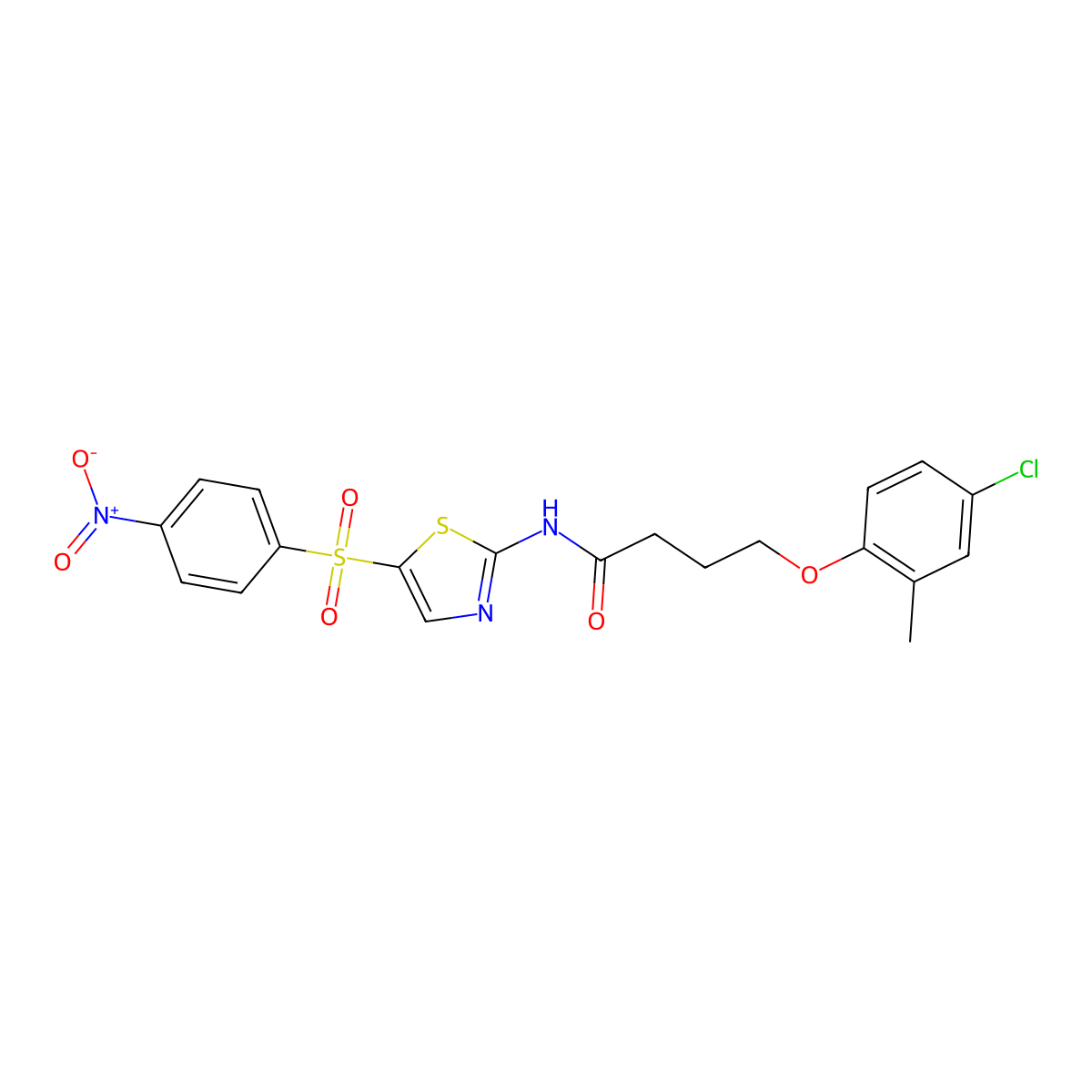 4-(4-chloro-2-methylphenoxy)-N-[5-(4-nitrophenyl)sulfonyl-1,3-thiazol-2-yl]butanamide molecular structure, CAS 669704-57-8