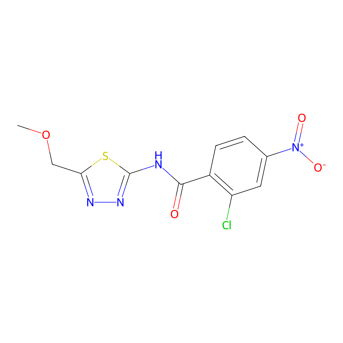 2-chloro-N-[5-(methoxymethyl)-1,3,4-thiadiazol-2-yl]-4-nitrobenzamide molecular structure, CAS 669704-71-6