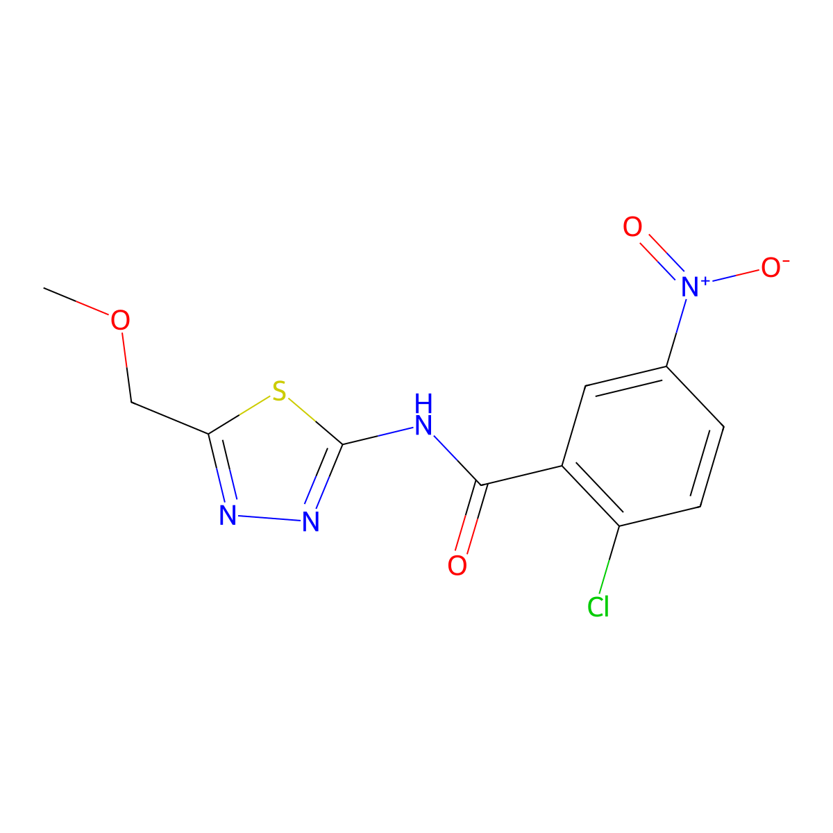 2-chloro-N-[5-(methoxymethyl)-1,3,4-thiadiazol-2-yl]-5-nitrobenzamide molecular structure, CAS 669704-73-8
