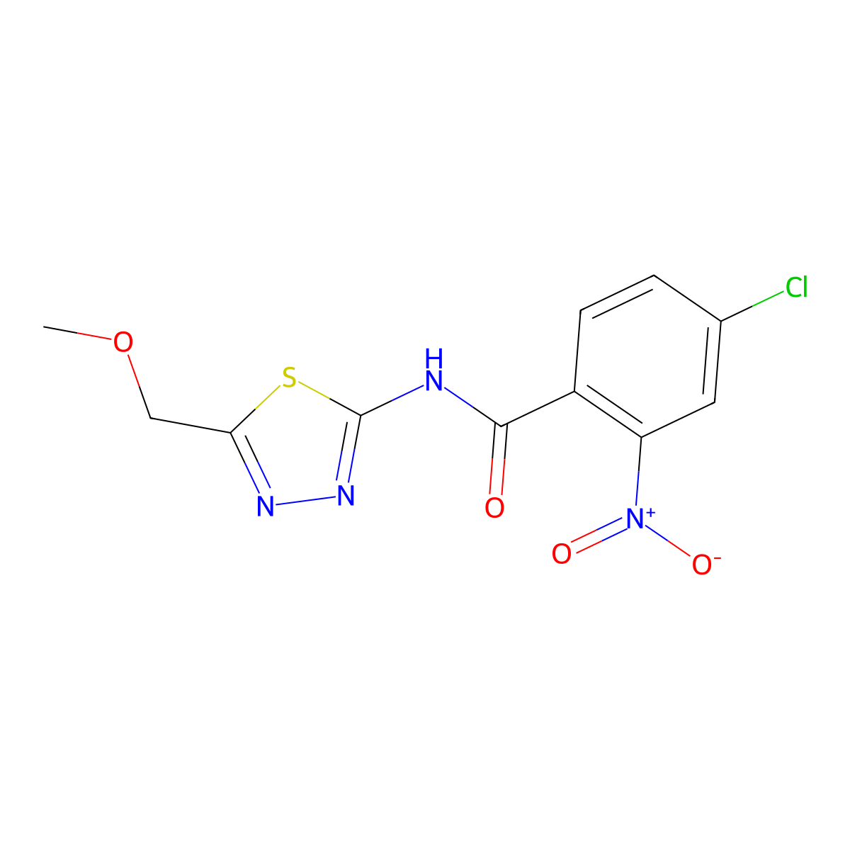 4-chloro-N-[5-(methoxymethyl)-1,3,4-thiadiazol-2-yl]-2-nitrobenzamide molecular structure, CAS 669704-74-9