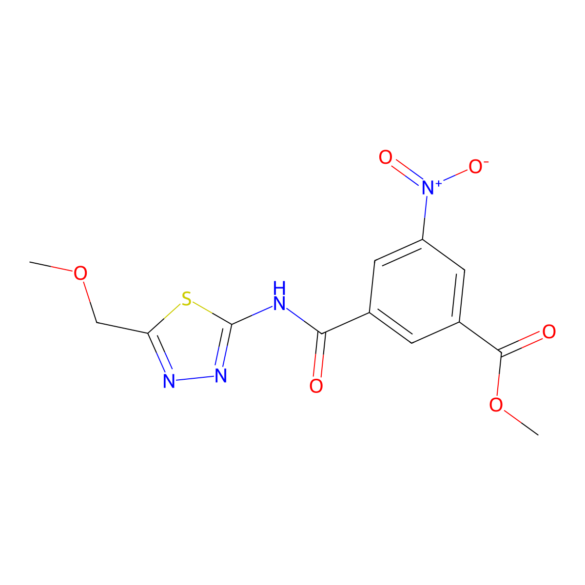 Methyl 3-{[5-(methoxymethyl)-1,3,4-thiadiazol-2-yl]carbamoyl}-5-nitrobenzoate molecular structure, CAS 669704-79-4