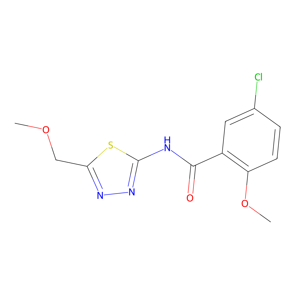 5-chloro-2-methoxy-N-[5-(methoxymethyl)-1,3,4-thiadiazol-2-yl]benzamide molecular structure, CAS 669704-83-0