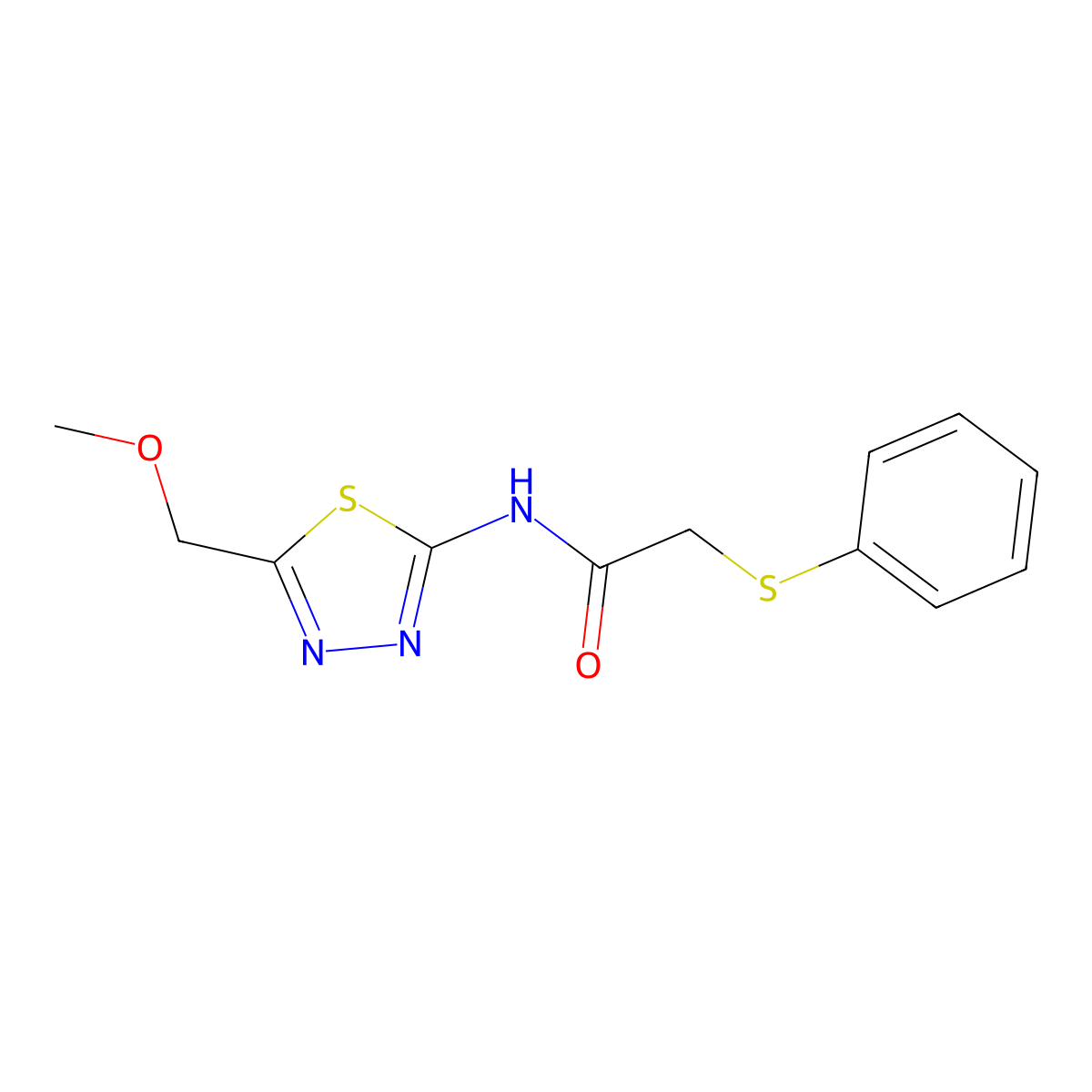 N-[5-(methoxymethyl)-1,3,4-thiadiazol-2-yl]-2-phenylsulfanylacetamide molecular structure, CAS 669704-88-5