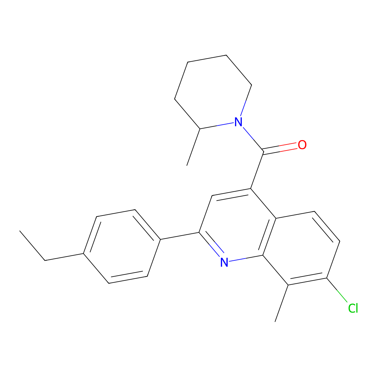 [7-Chloro-2-(4-ethylphenyl)-8-methylquinolin-4-yl](2-methylpiperidin-1-yl)methanone molecular structure, CAS 669704-89-6