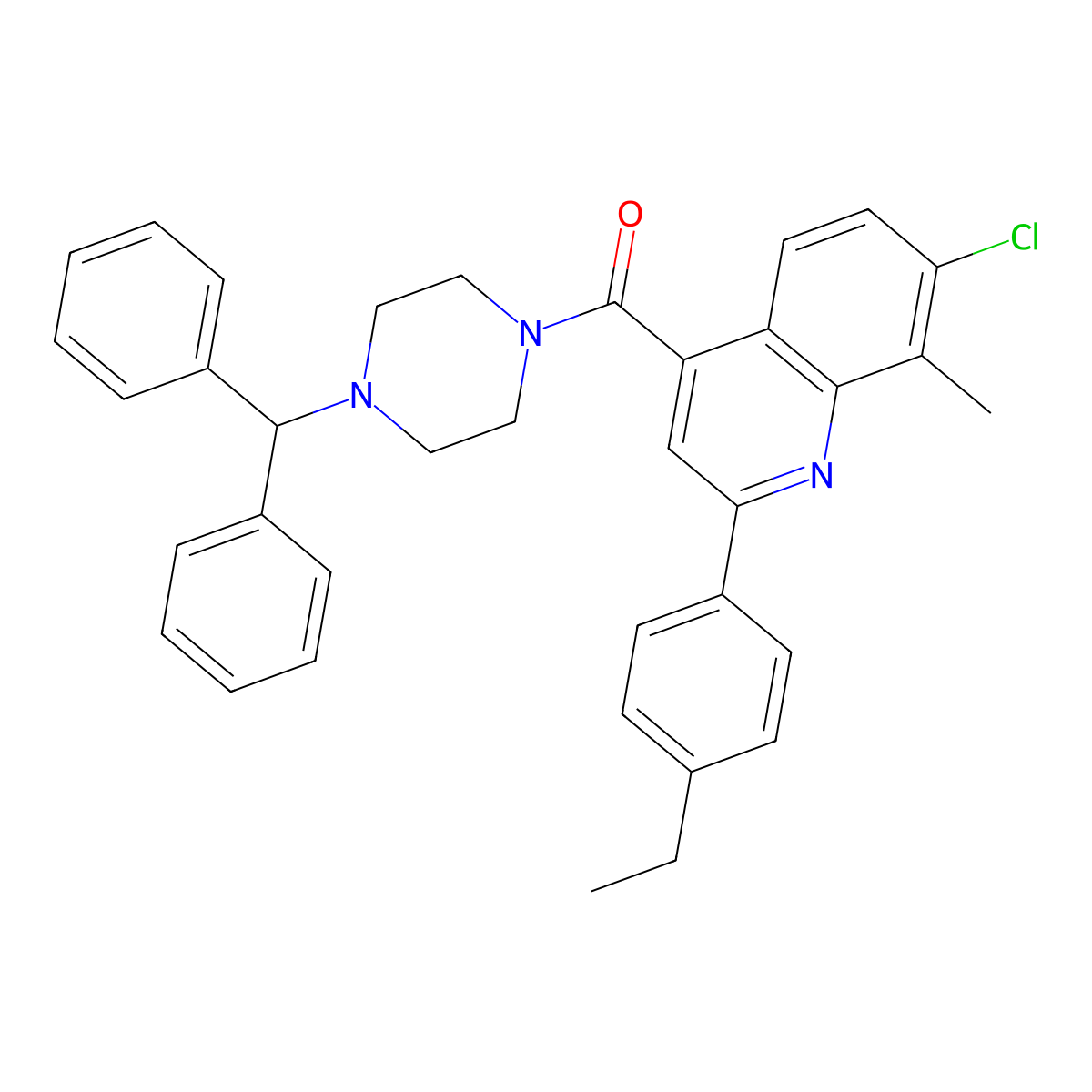 [7-Chloro-2-(4-ethylphenyl)-8-methylquinolin-4-yl][4-(diphenylmethyl)piperazin-1-yl]methanone molecular structure, CAS 669704-93-2