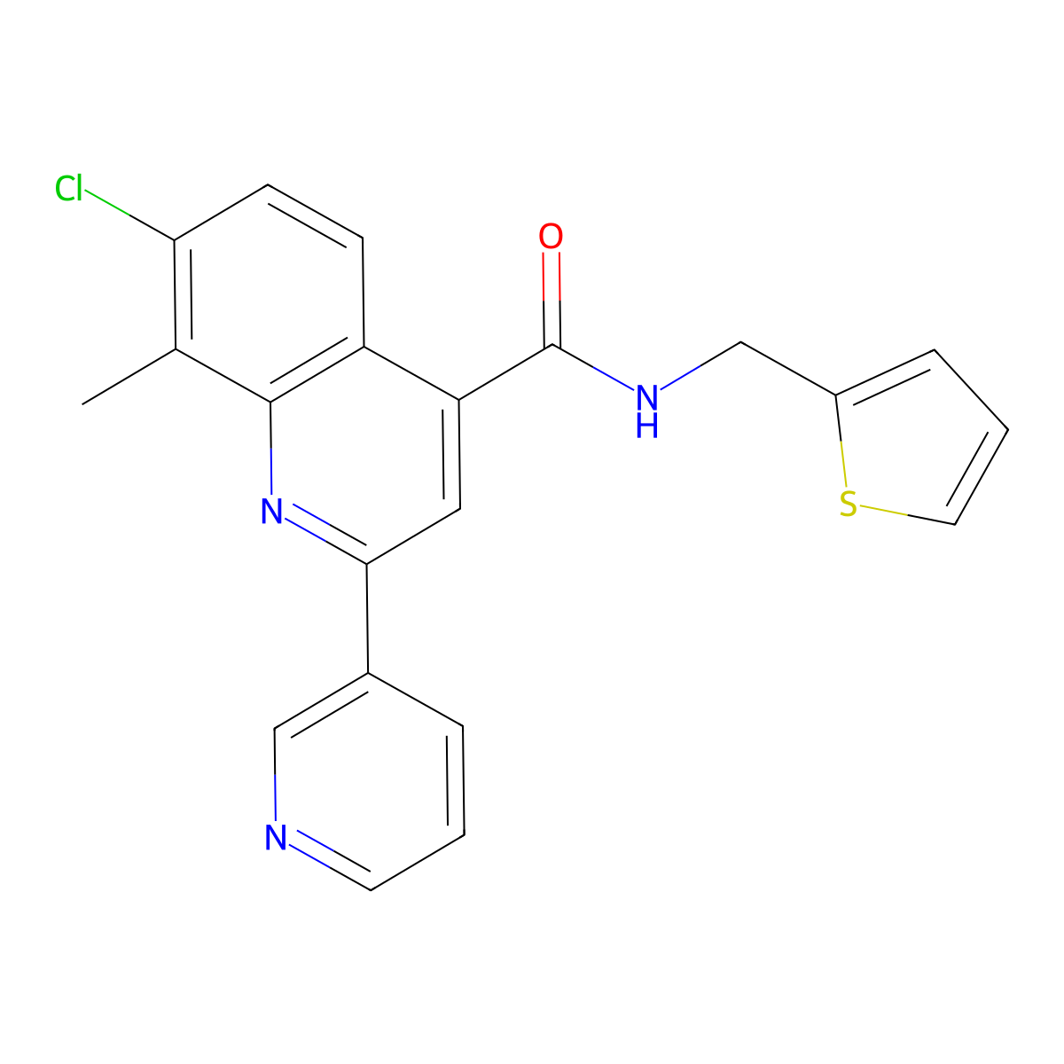 7-Chloro-8-methyl-2-(3-pyridinyl)-N-(2-thienylmethyl)-4-quinolinecarboxamide molecular structure, CAS 669705-06-0