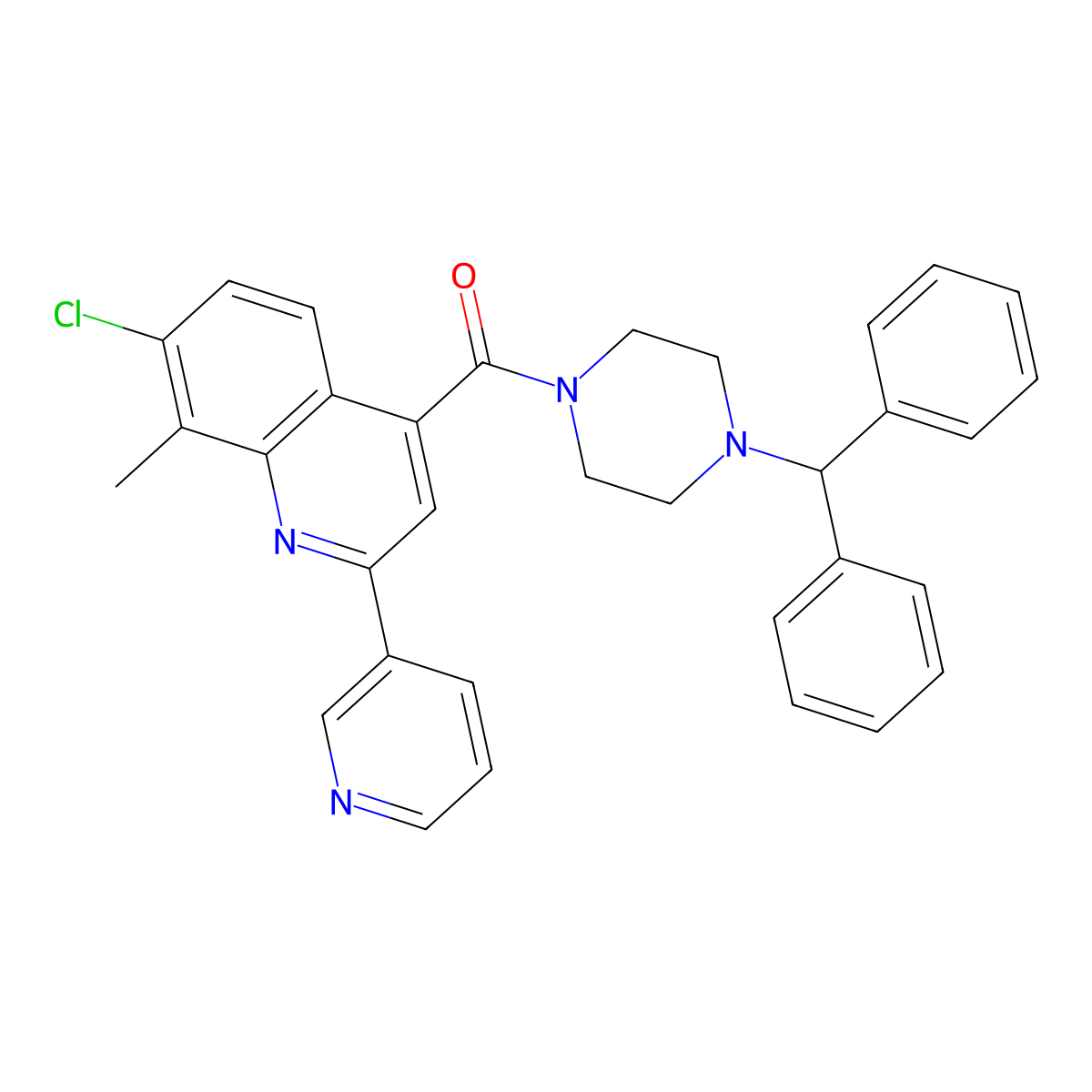 [7-Chloro-8-methyl-2-(pyridin-3-yl)quinolin-4-yl][4-(diphenylmethyl)piperazin-1-yl]methanone molecular structure, CAS 669705-10-6