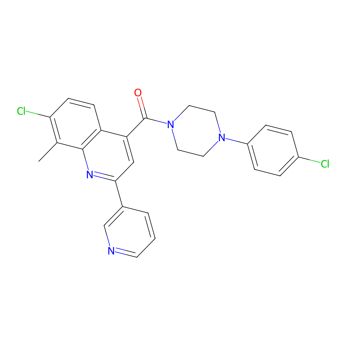 [7-Chloro-8-methyl-2-(pyridin-3-yl)quinolin-4-yl][4-(4-chlorophenyl)piperazin-1-yl]methanone molecular structure, CAS 669705-11-7