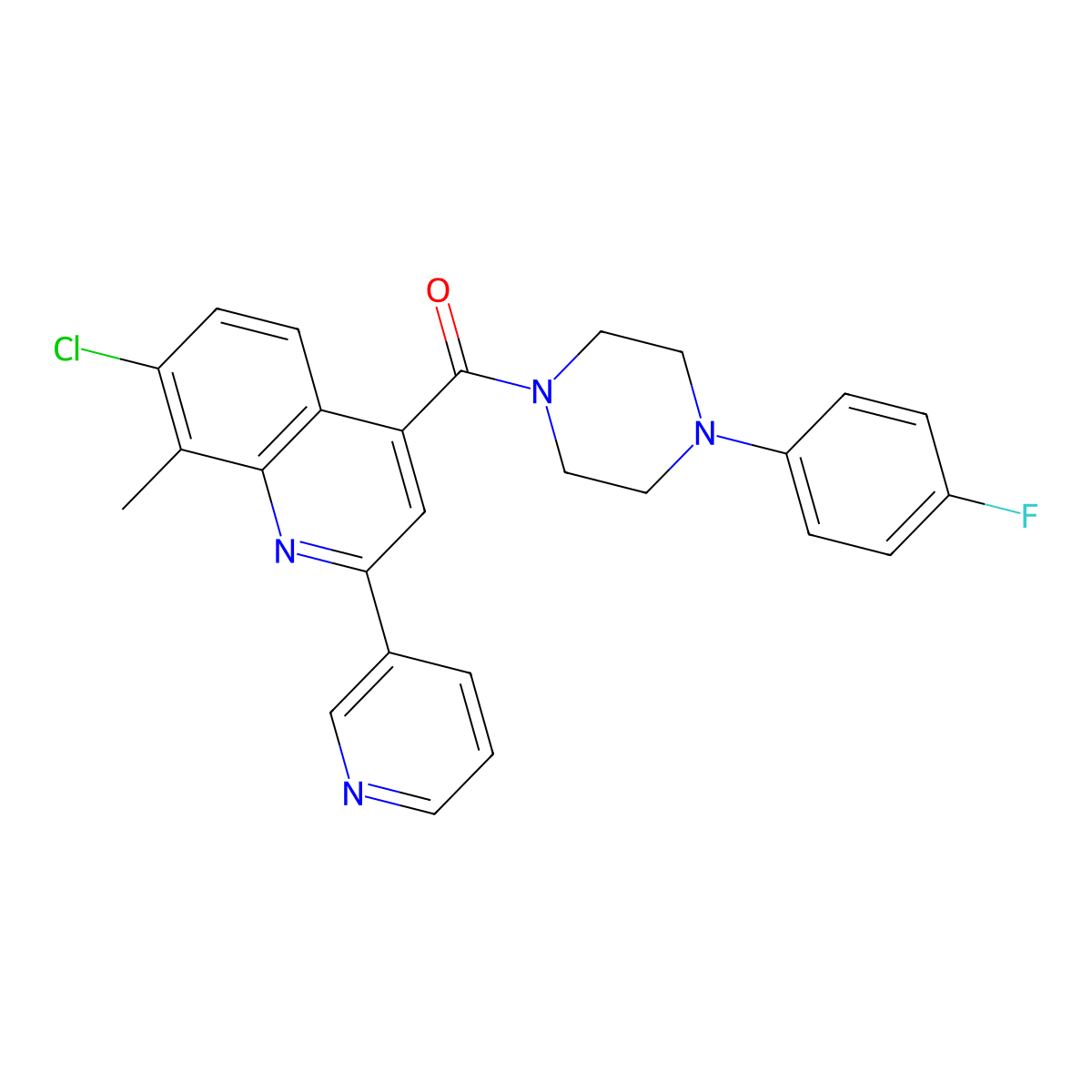 [7-Chloro-8-methyl-2-(pyridin-3-yl)quinolin-4-yl][4-(4-fluorophenyl)piperazin-1-yl]methanone molecular structure, CAS 669705-15-1