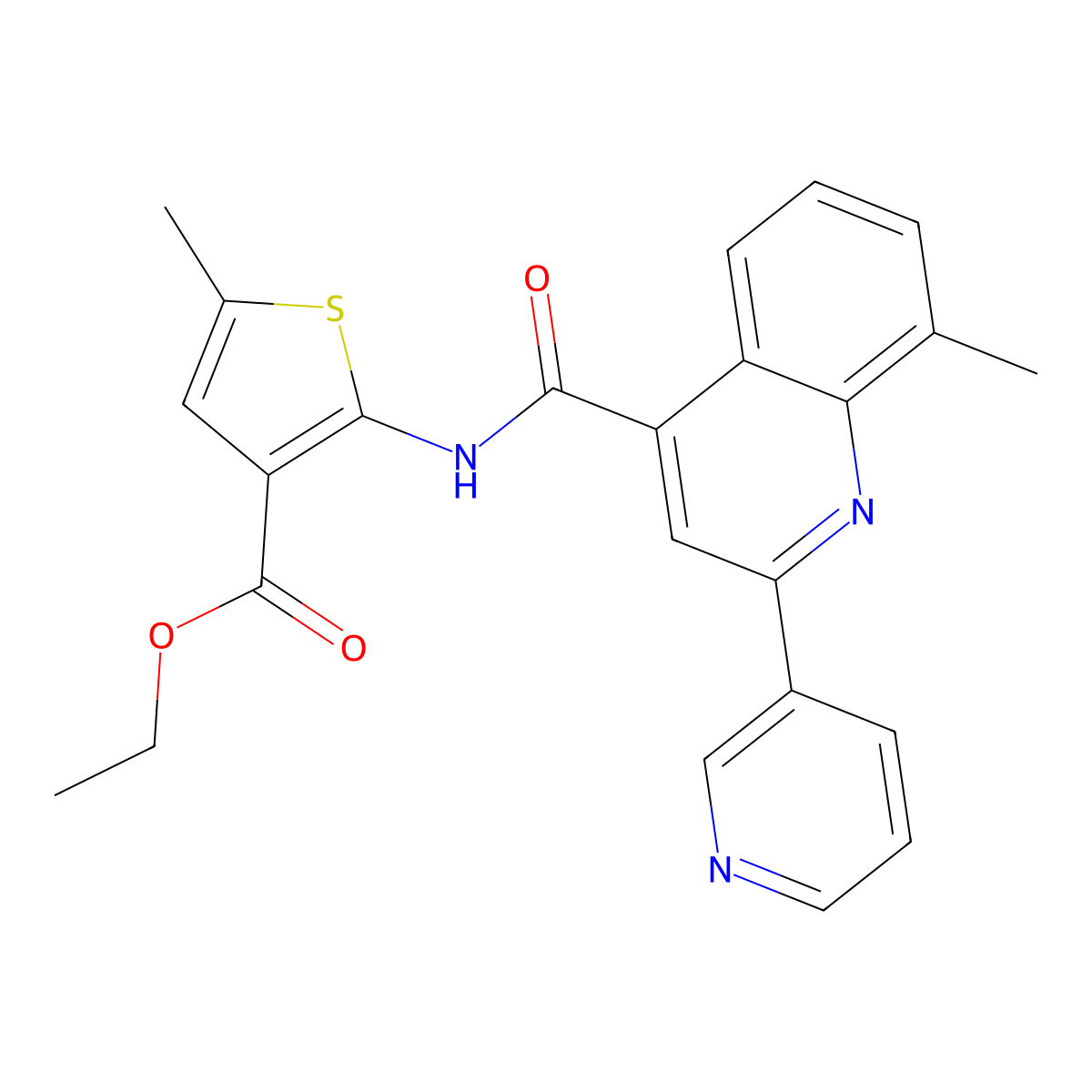 Ethyl 5-methyl-2-({[8-methyl-2-(pyridin-3-yl)quinolin-4-yl]carbonyl}amino)thiophene-3-carboxylate molecular structure, CAS 669705-17-3