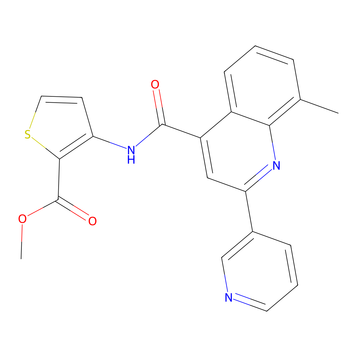 Methyl 3-({[8-methyl-2-(pyridin-3-yl)quinolin-4-yl]carbonyl}amino)thiophene-2-carboxylate molecular structure, CAS 669705-19-5