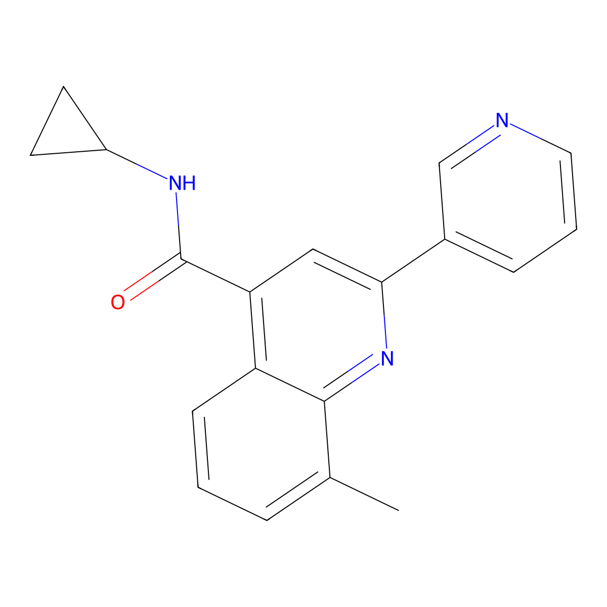 N-cyclopropyl-8-methyl-2-(pyridin-3-yl)quinoline-4-carboxamide molecular structure, CAS 669705-24-2