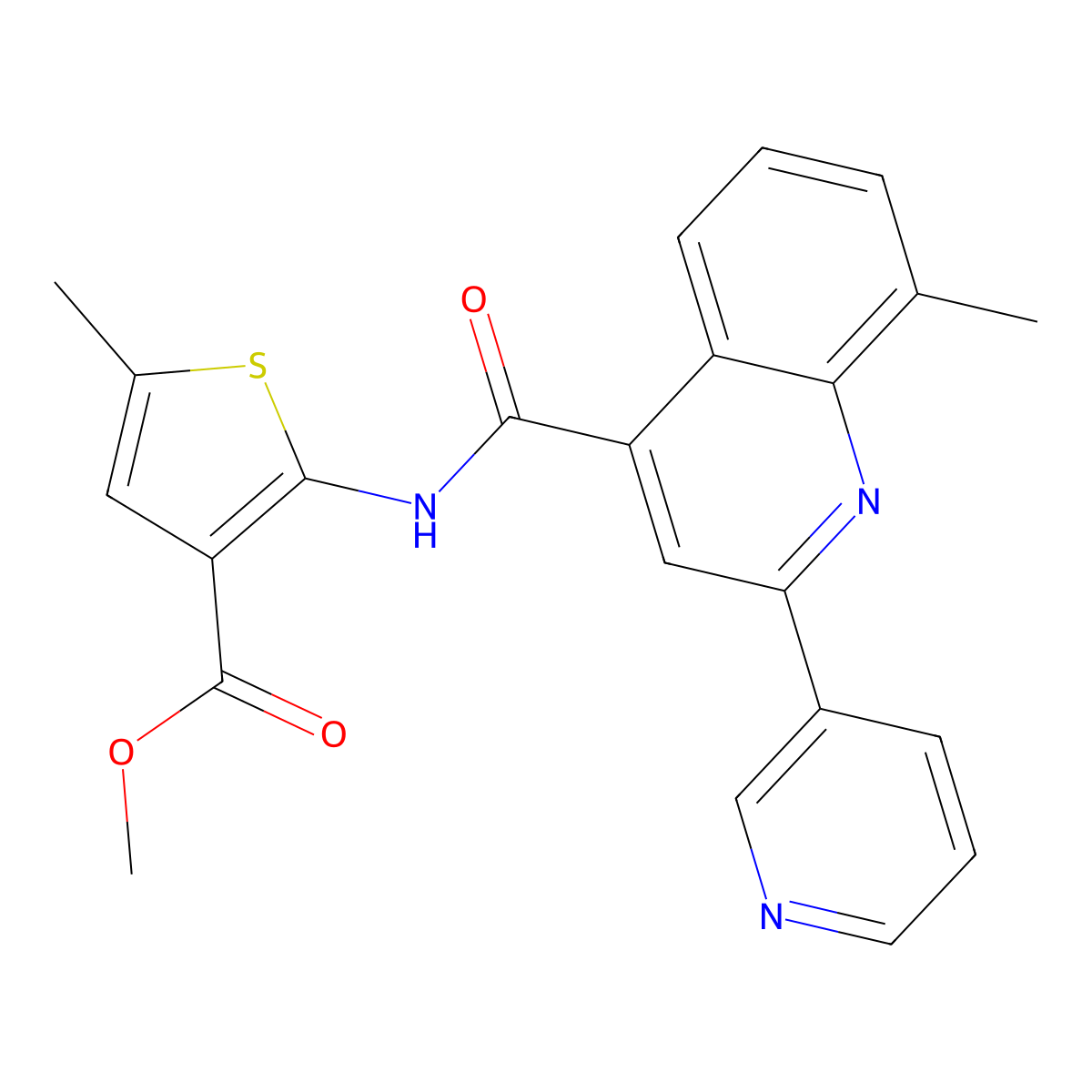 Methyl 5-methyl-2-({[8-methyl-2-(pyridin-3-yl)quinolin-4-yl]carbonyl}amino)thiophene-3-carboxylate molecular structure, CAS 669705-26-4