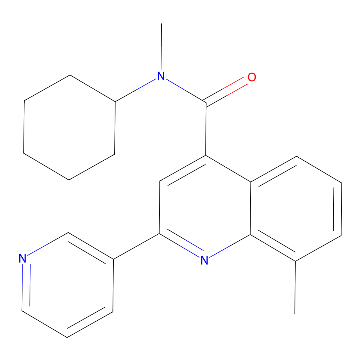 N-cyclohexyl-N,8-dimethyl-2-pyridin-3-ylquinoline-4-carboxamide molecular structure, CAS 669705-27-5