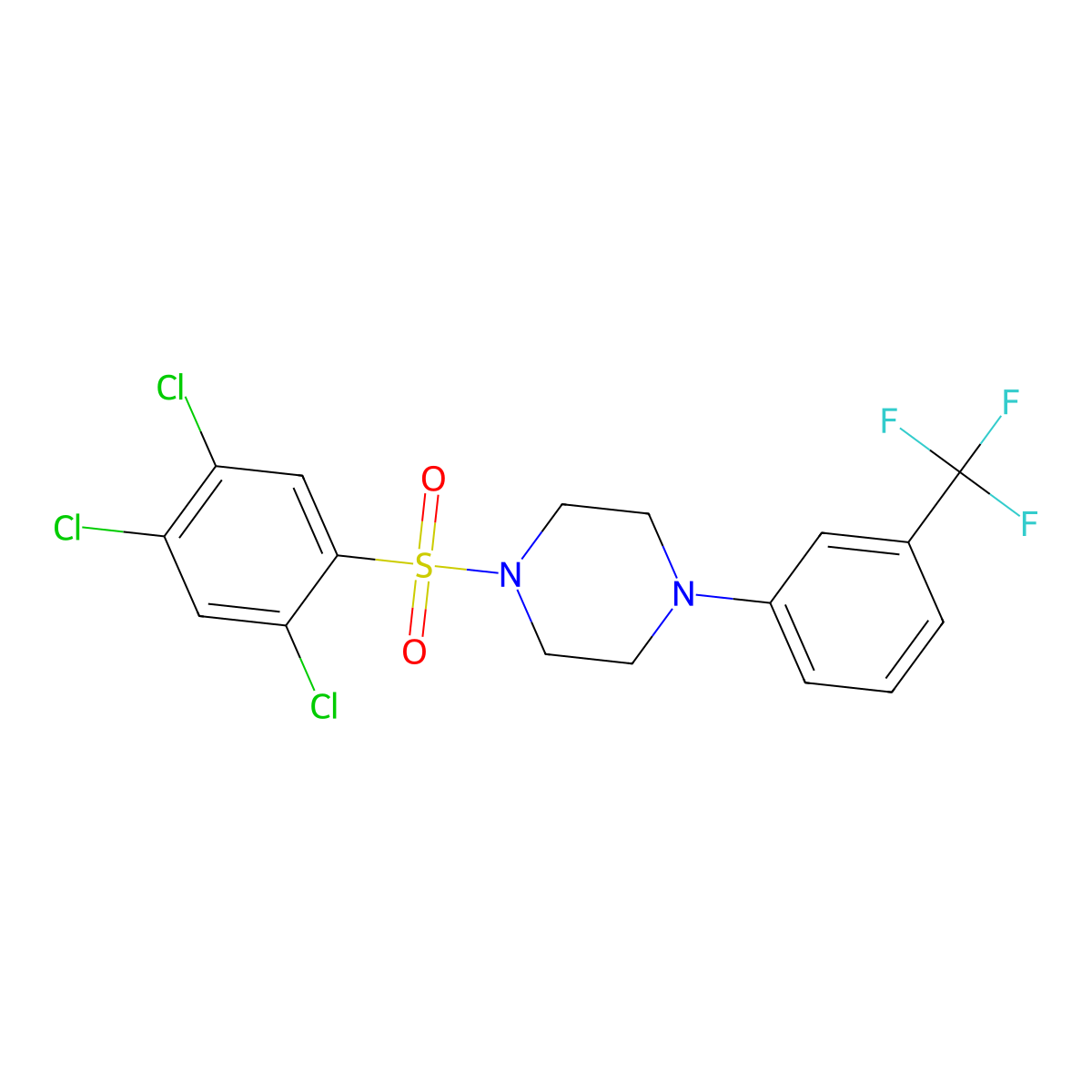 1-(2,4,5-Trichlorophenyl)sulfonyl-4-[3-(trifluoromethyl)phenyl]piperazine molecular structure, CAS 669705-63-9