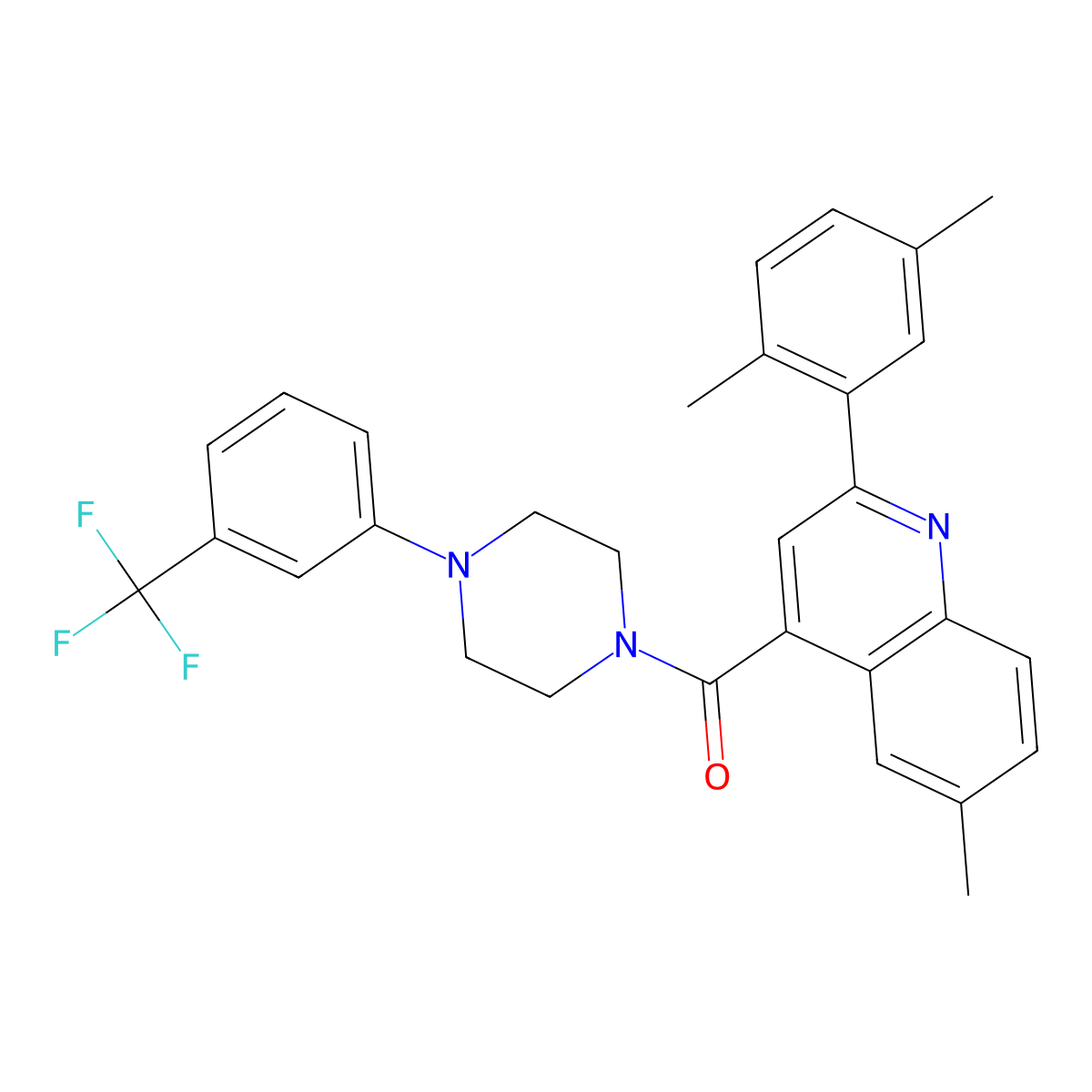 [2-(2,5-Dimethylphenyl)-6-methylquinolin-4-yl]{4-[3-(trifluoromethyl)phenyl]piperazin-1-yl}methanone molecular structure, CAS 669708-62-7