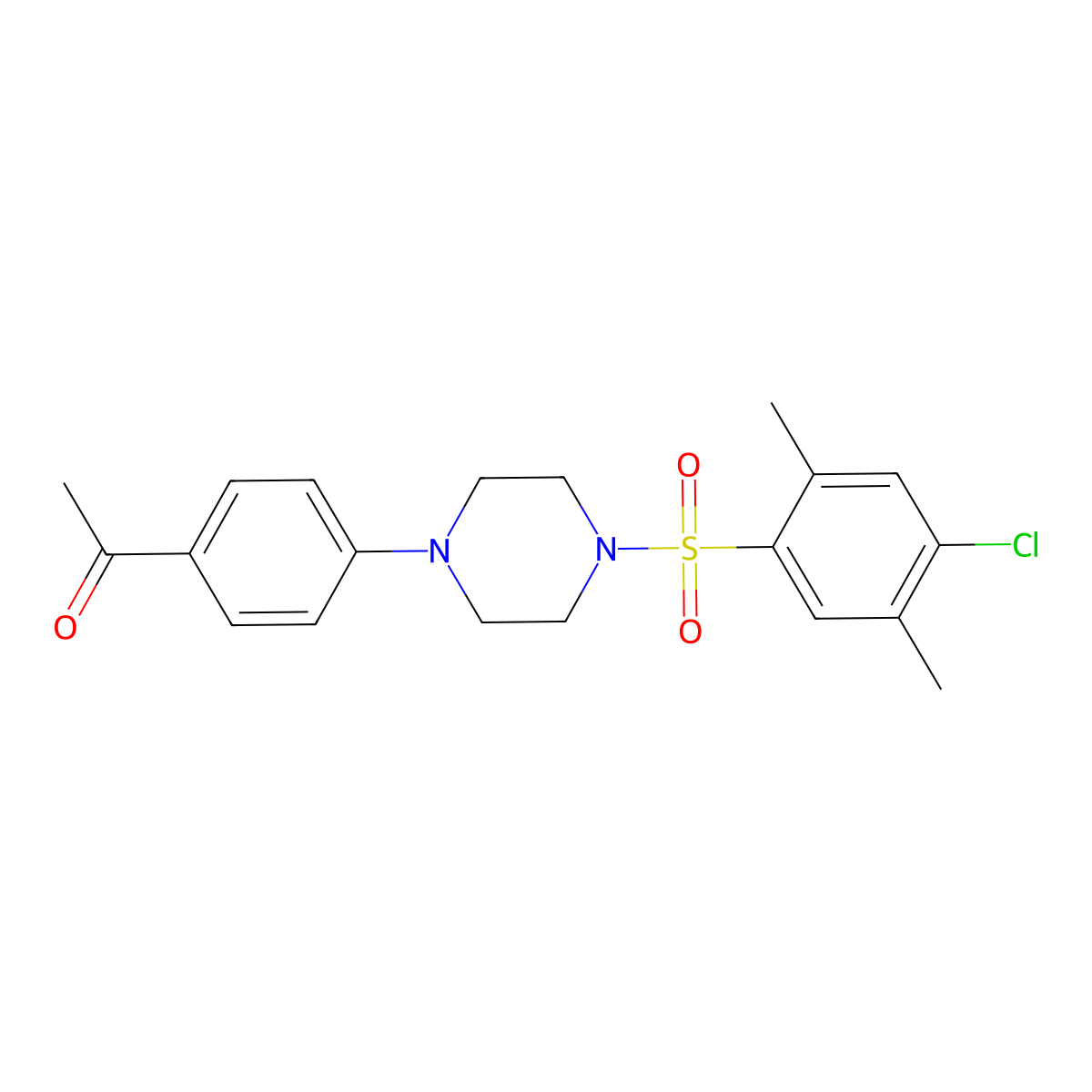 1-Acetyl-4-{4-[(4-chloro-2,5-dimethylphenyl)sulfonyl]piperazinyl}benzene molecular structure, CAS 669708-77-4