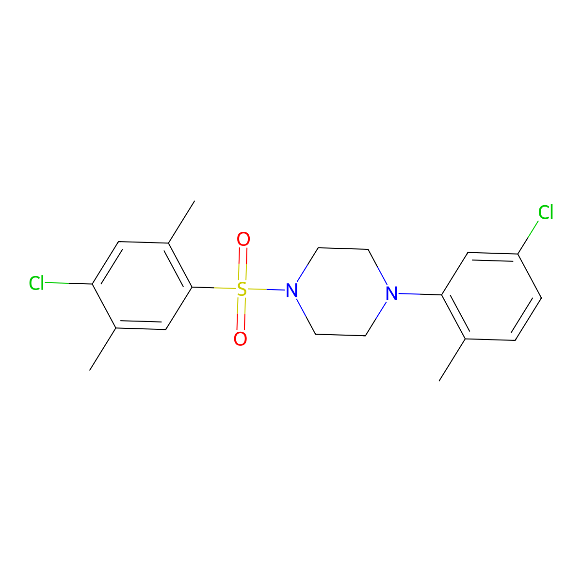 1-[(4-Chloro-2,5-dimethylphenyl)sulfonyl]-4-(5-chloro-2-methylphenyl)piperazine molecular structure, CAS 669708-84-3