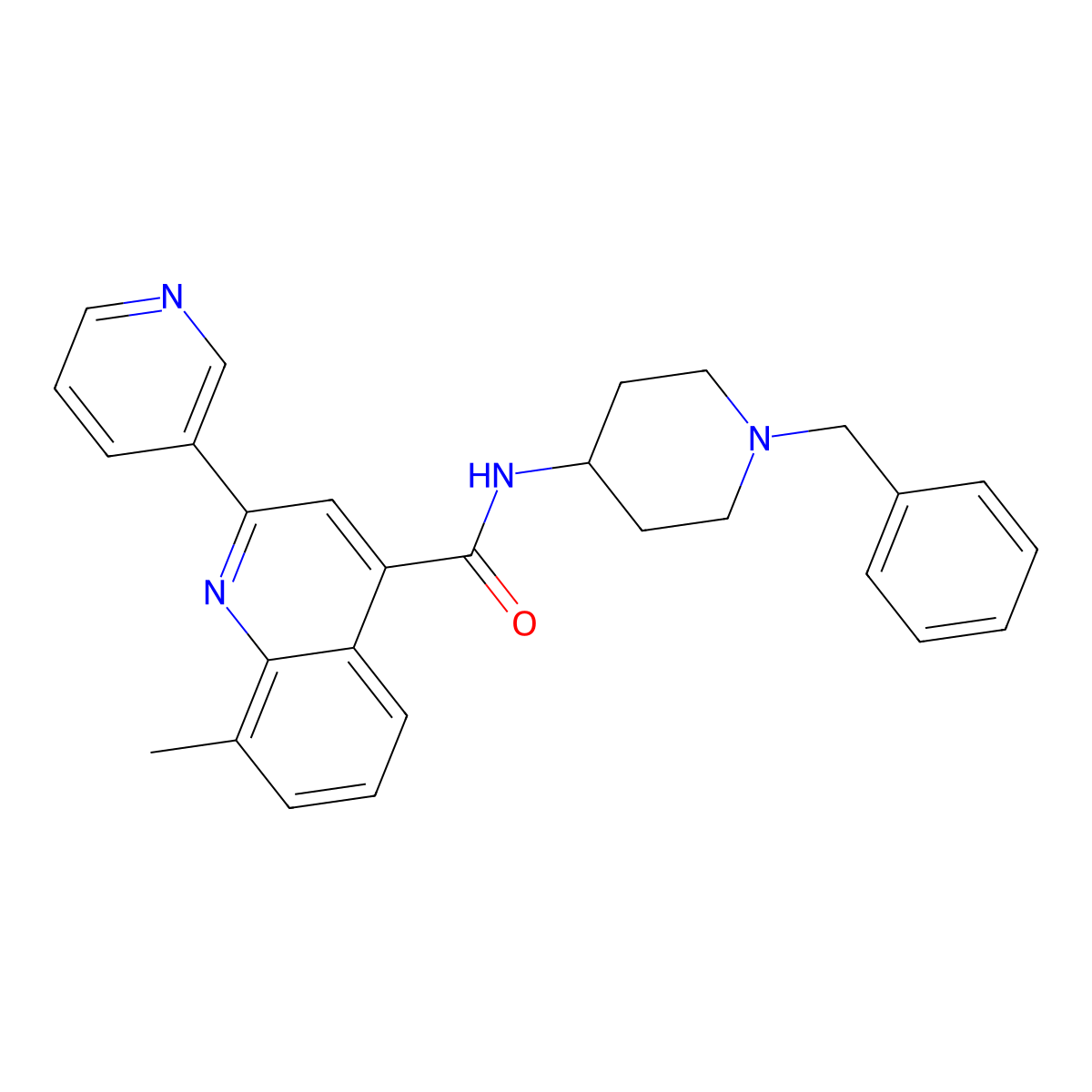 N-(1-benzylpiperidin-4-yl)-8-methyl-2-pyridin-3-ylquinoline-4-carboxamide molecular structure, CAS 669709-00-6